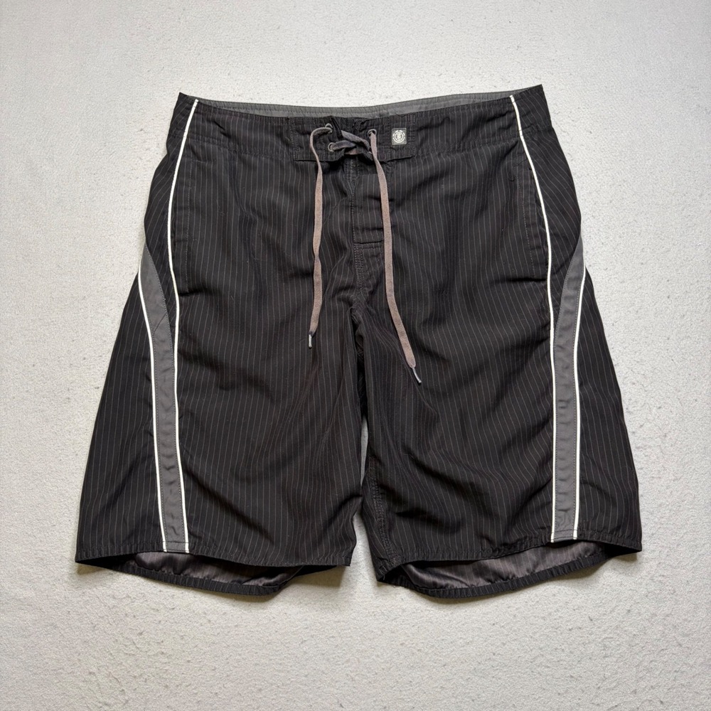 Element Board Shorts Mens 32 Black Pinstripe Y2K Skate Surf Trunks Embroidered